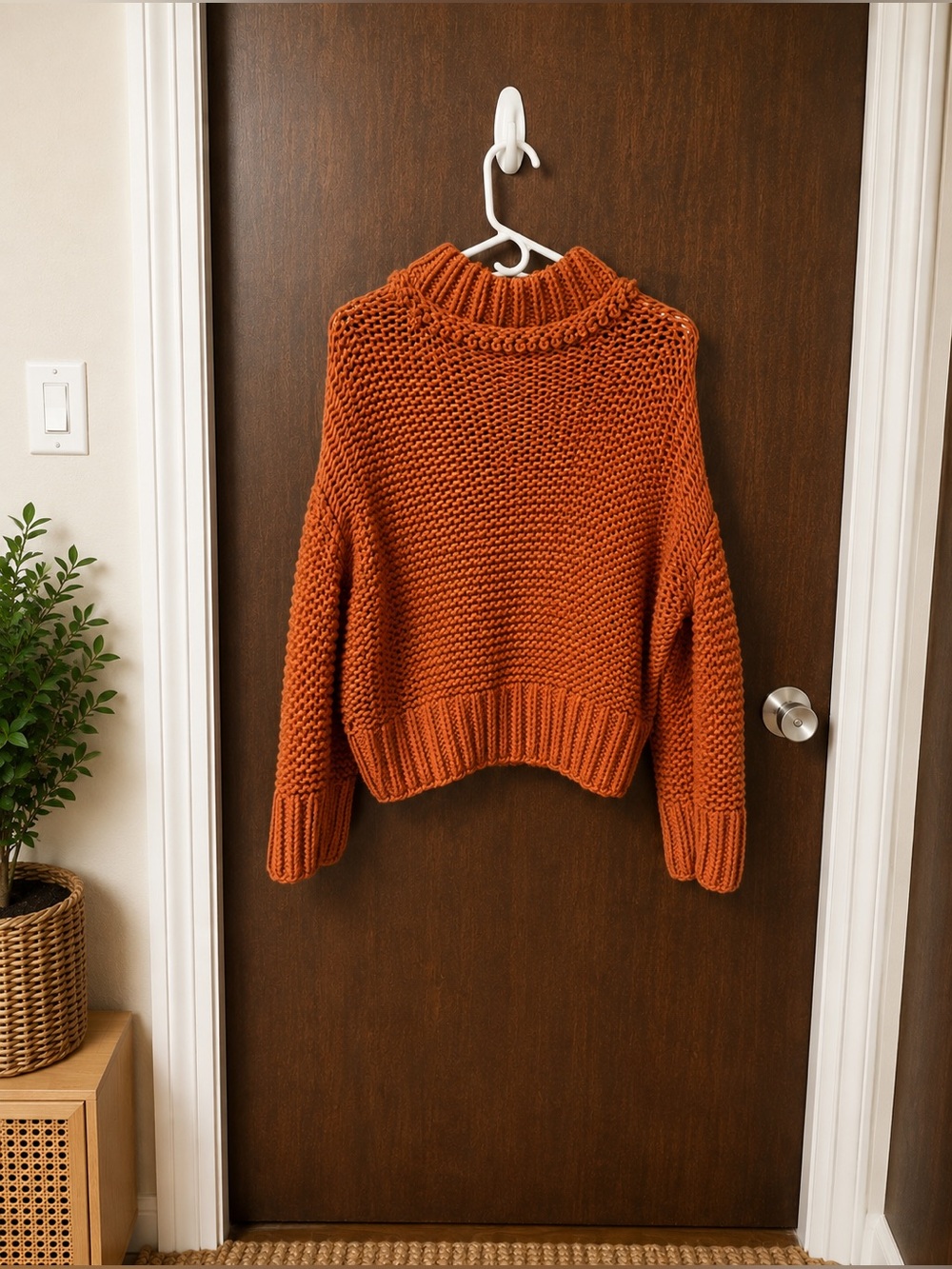Free People Chunky Knit Mock Neck Sweater XS Rust Orange Oversized